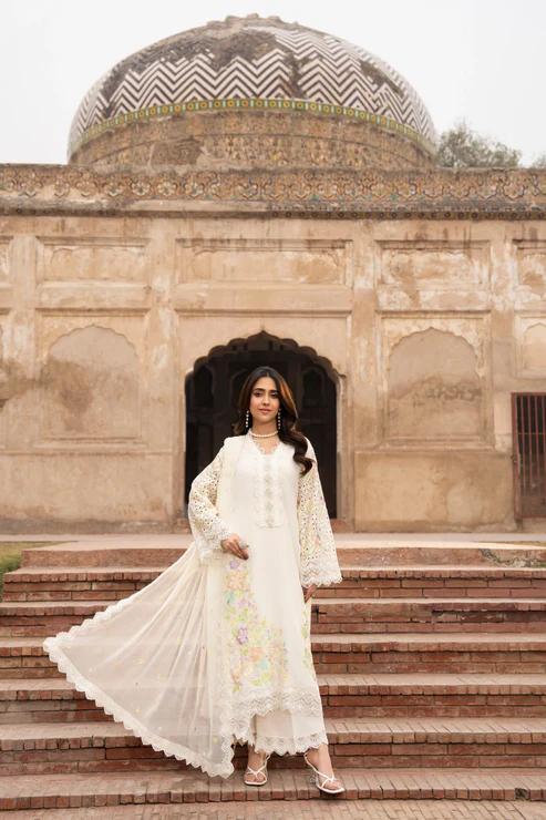 Chikankari Long Shirt with Sequins Dupatta & Capri - Image 6