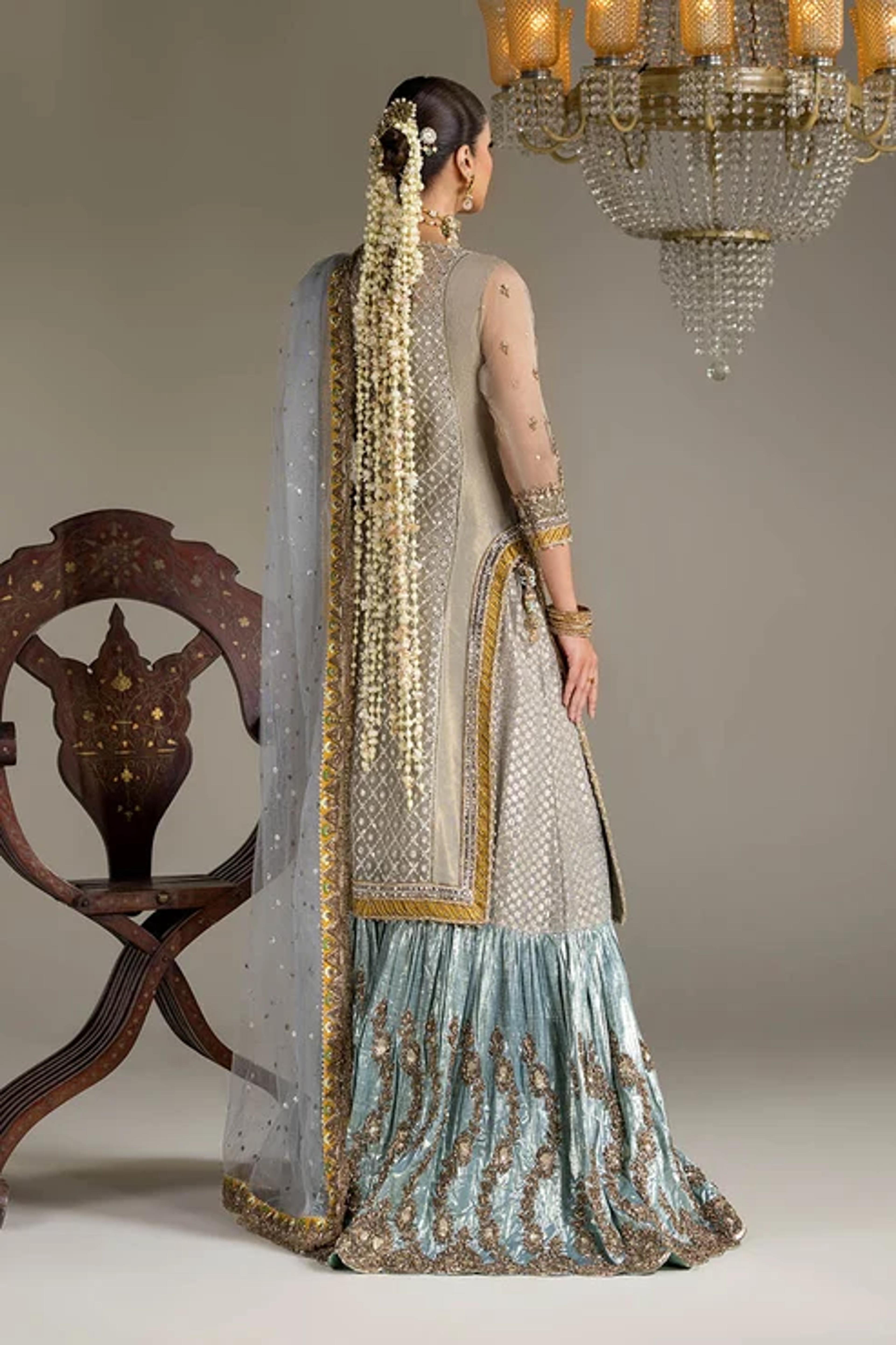 Banarsi Sharara Set with Mukesh Embroidery - Thumbnail 4