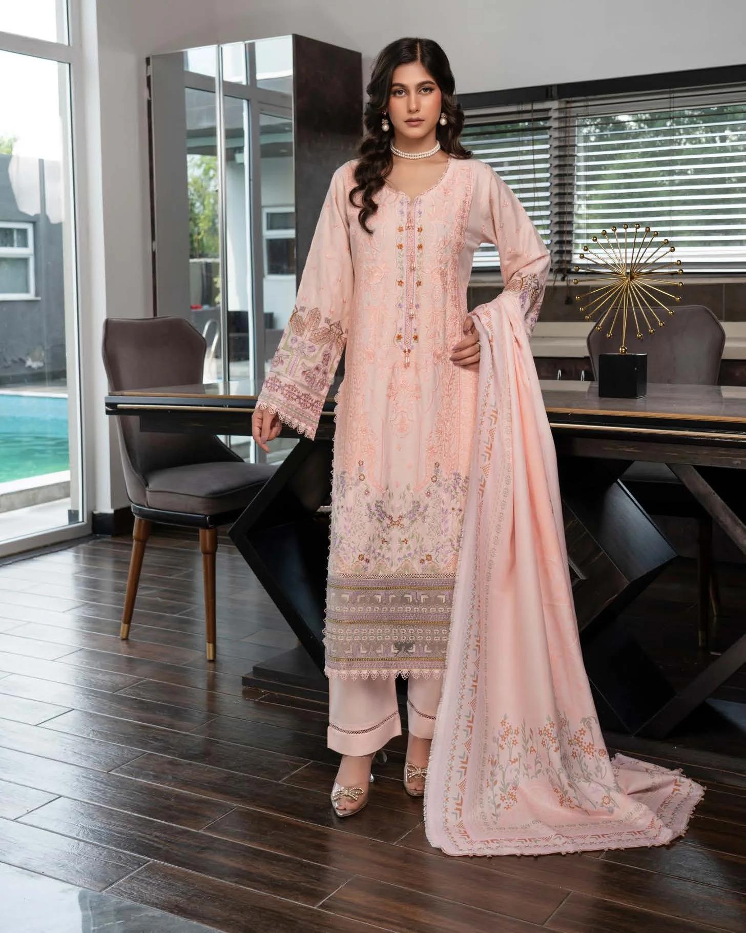 Embroidered Suit with Geometric Hem - Image 1