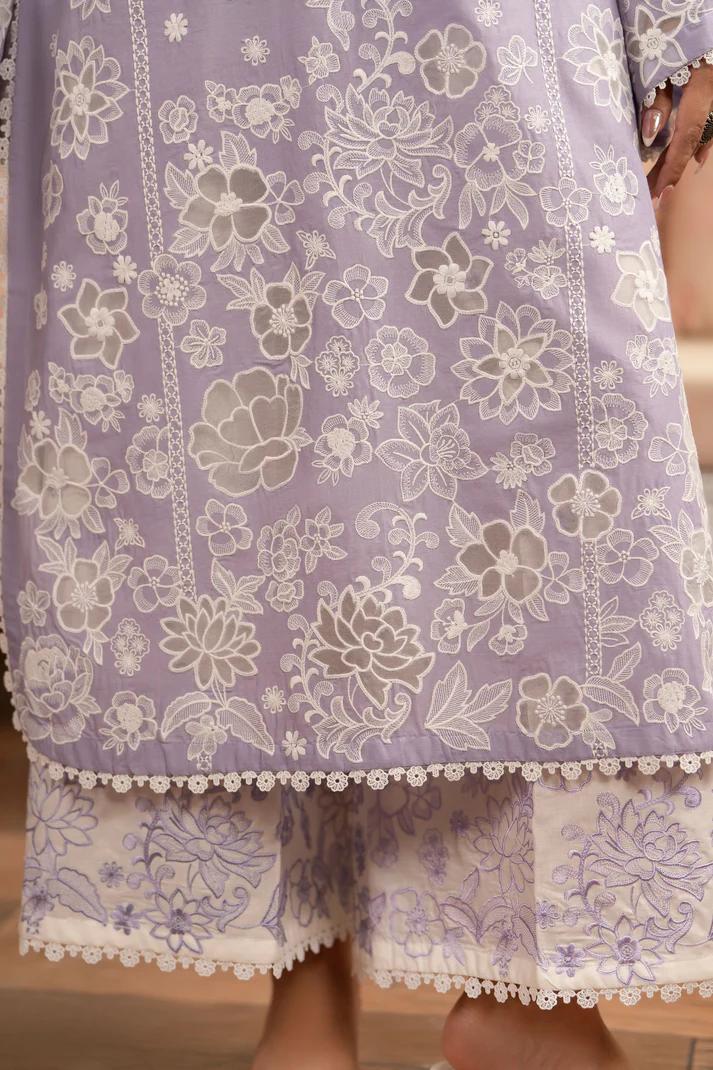 Organza Cutwork 3D Flower Suit & Chiffon Dupatta - Image 11