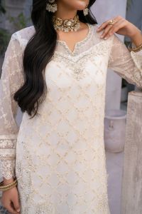 Shirt with Silver Kora Dabka Work & Trousers - Thumbnail 2