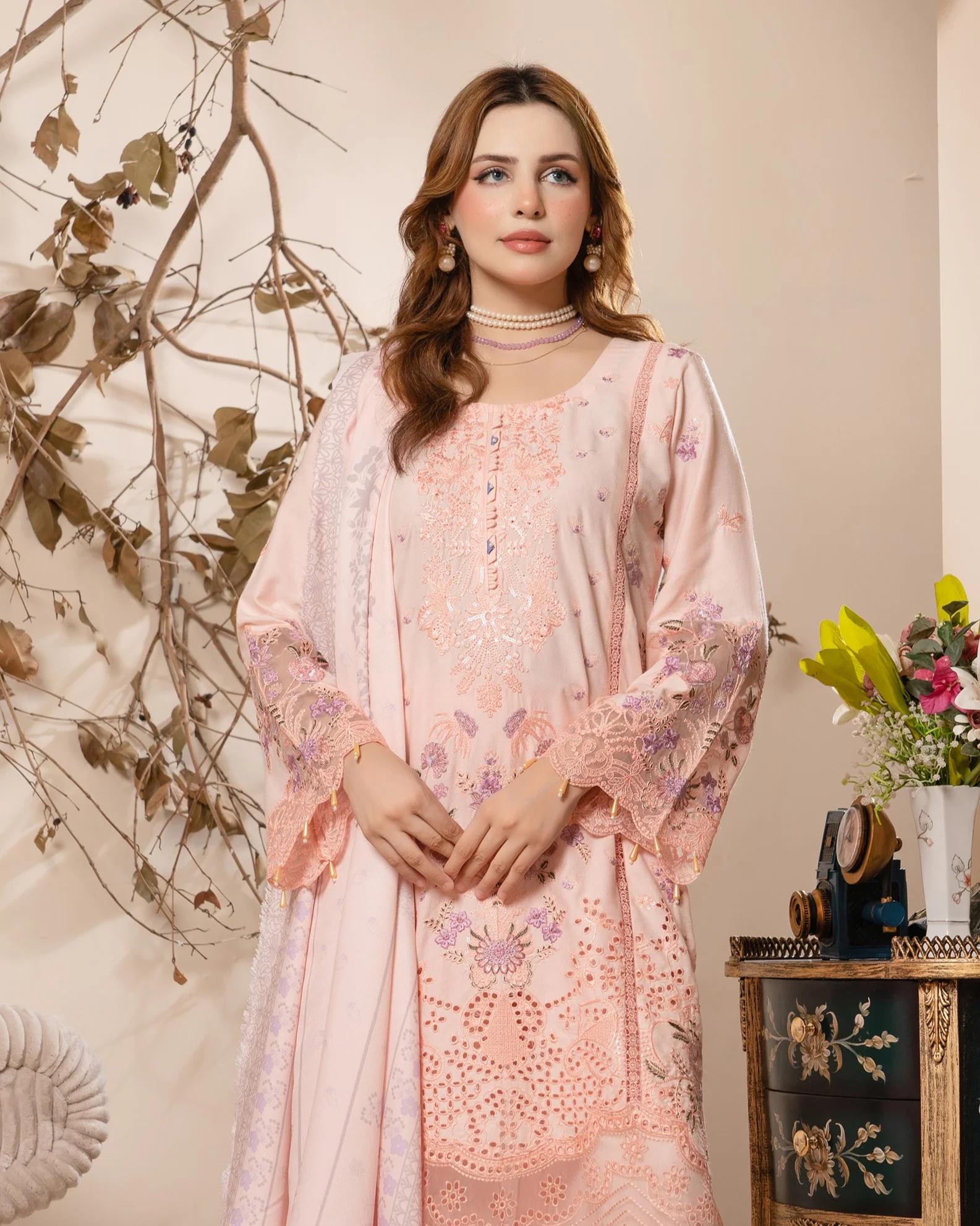 Embroidered Suit with Beaded Tassel Sleeves - Image 3