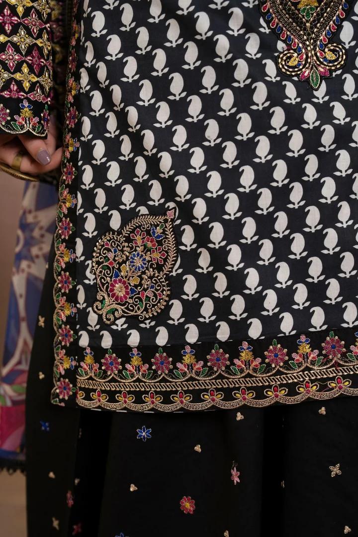 Festive Lawn Ensemble with Flared Sharara - Image 4