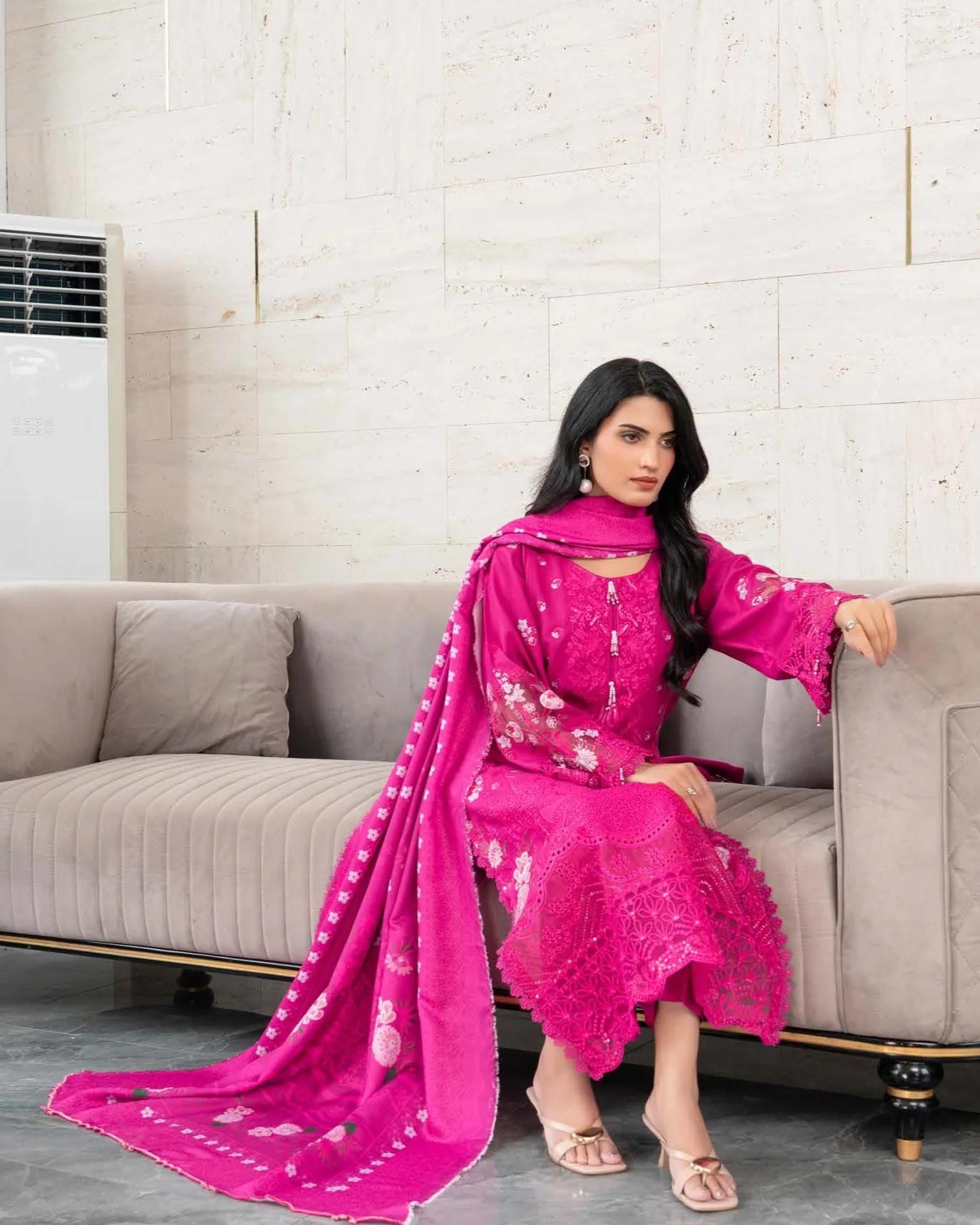 Embroidered Suit with Beaded Tassel Neckline - Image 4