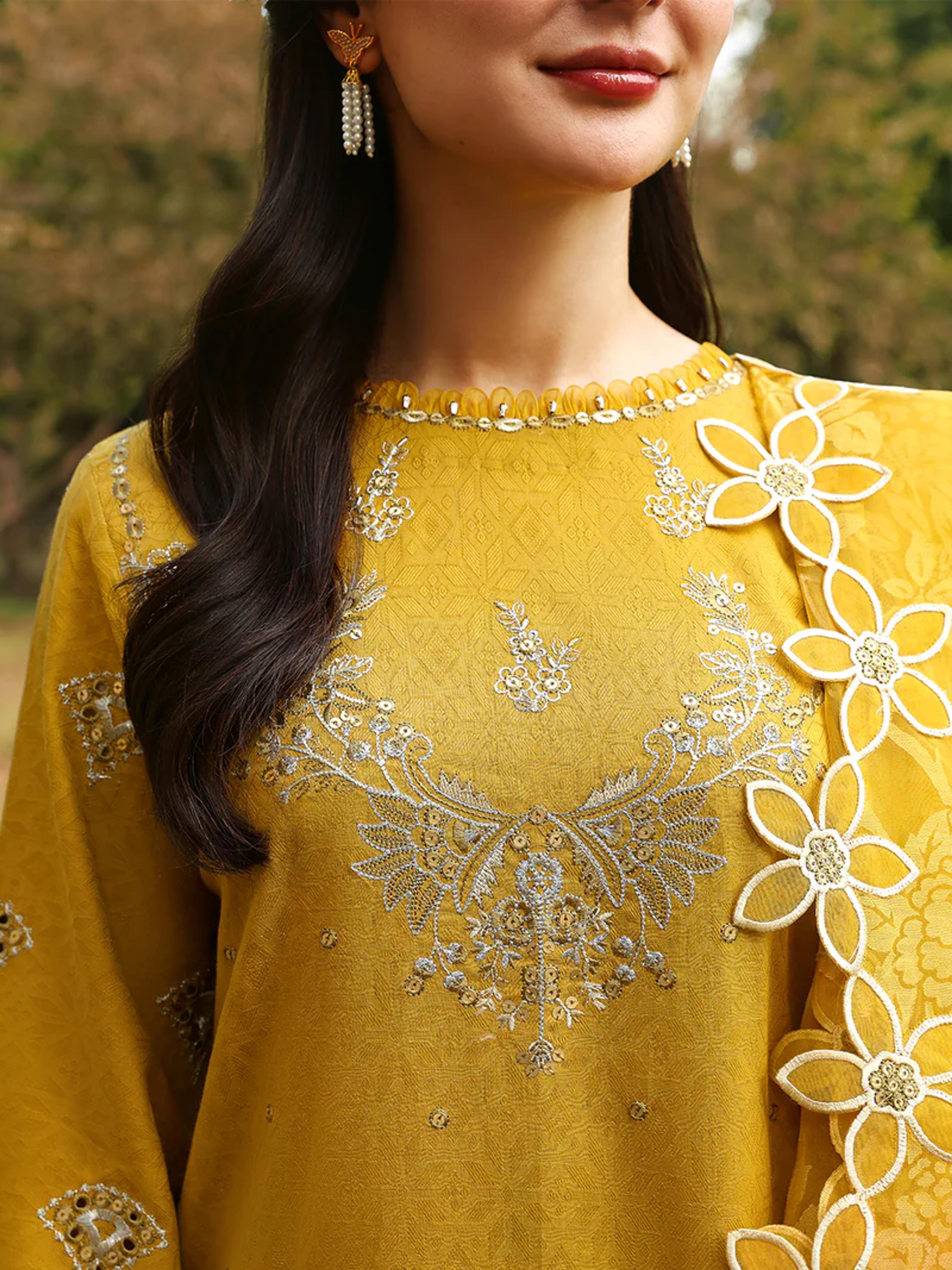 Luxury Chikankari Jacquard Suit with Organza Dupatta - Thumbnail 2
