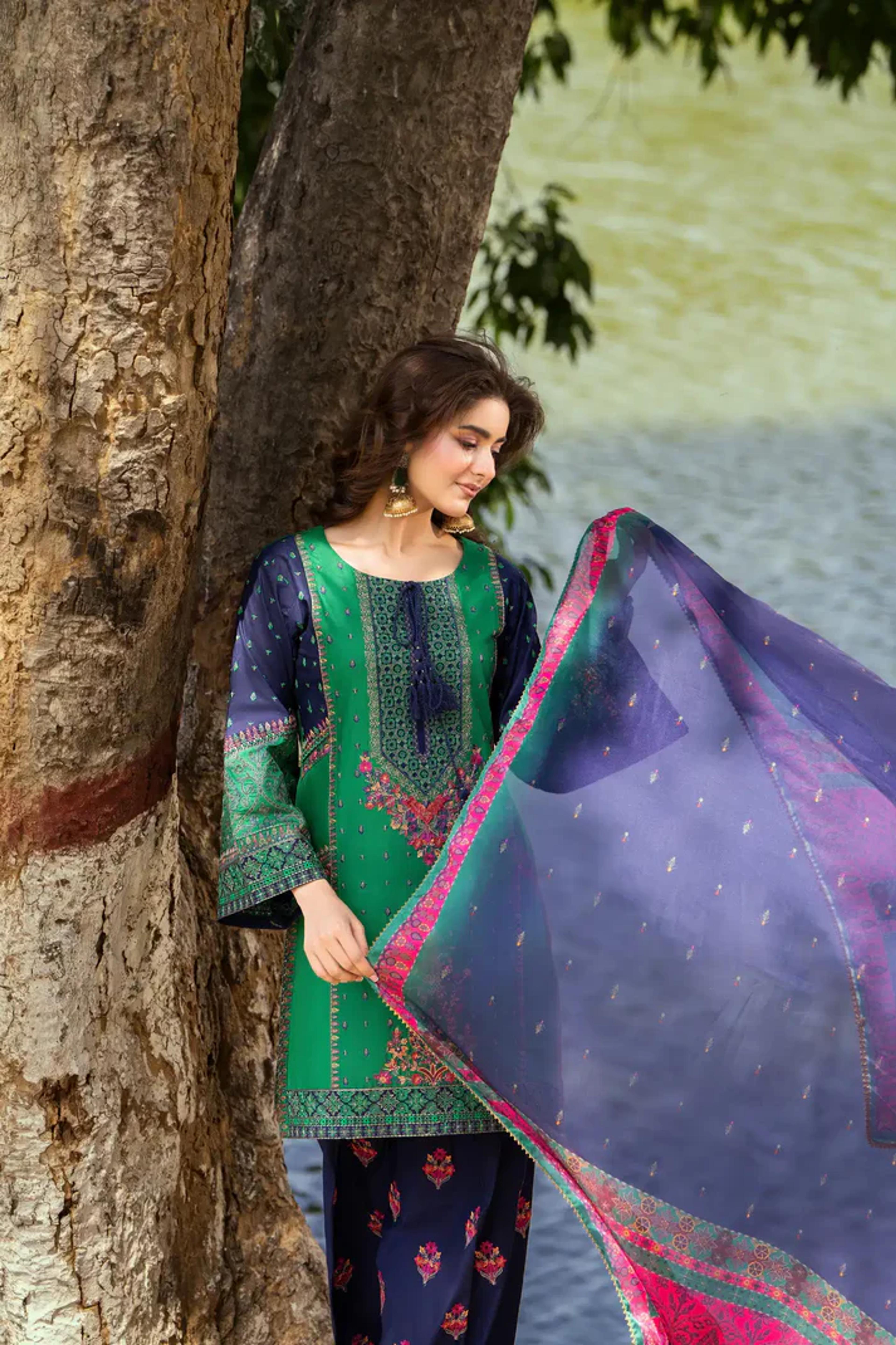 Traditional Ethnic Set with Apple Silk & Farshi Shalwar - Thumbnail 9