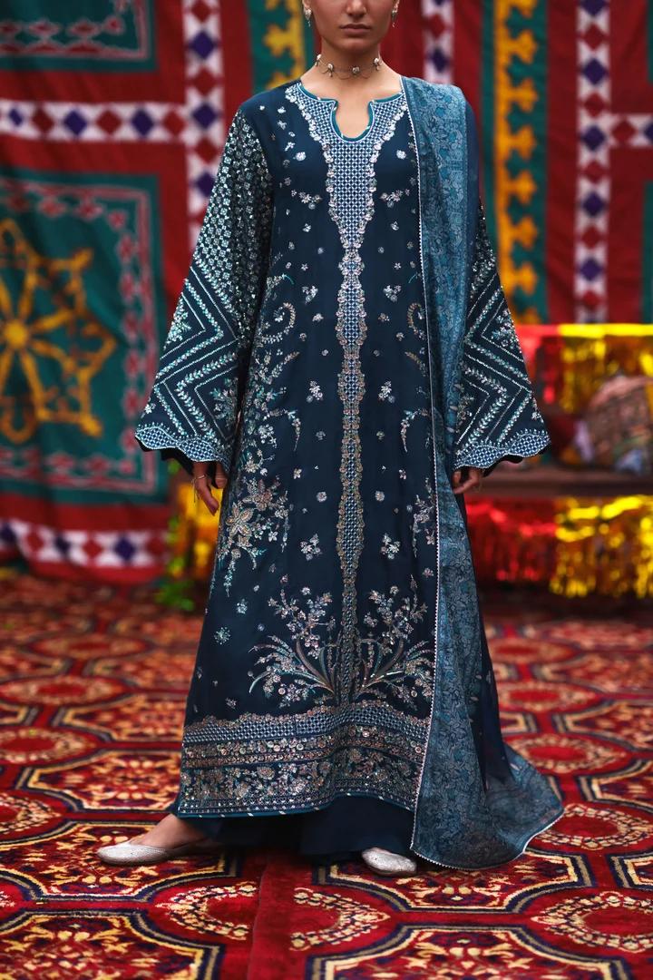 Teal Silver Embellished Suit - Image 2