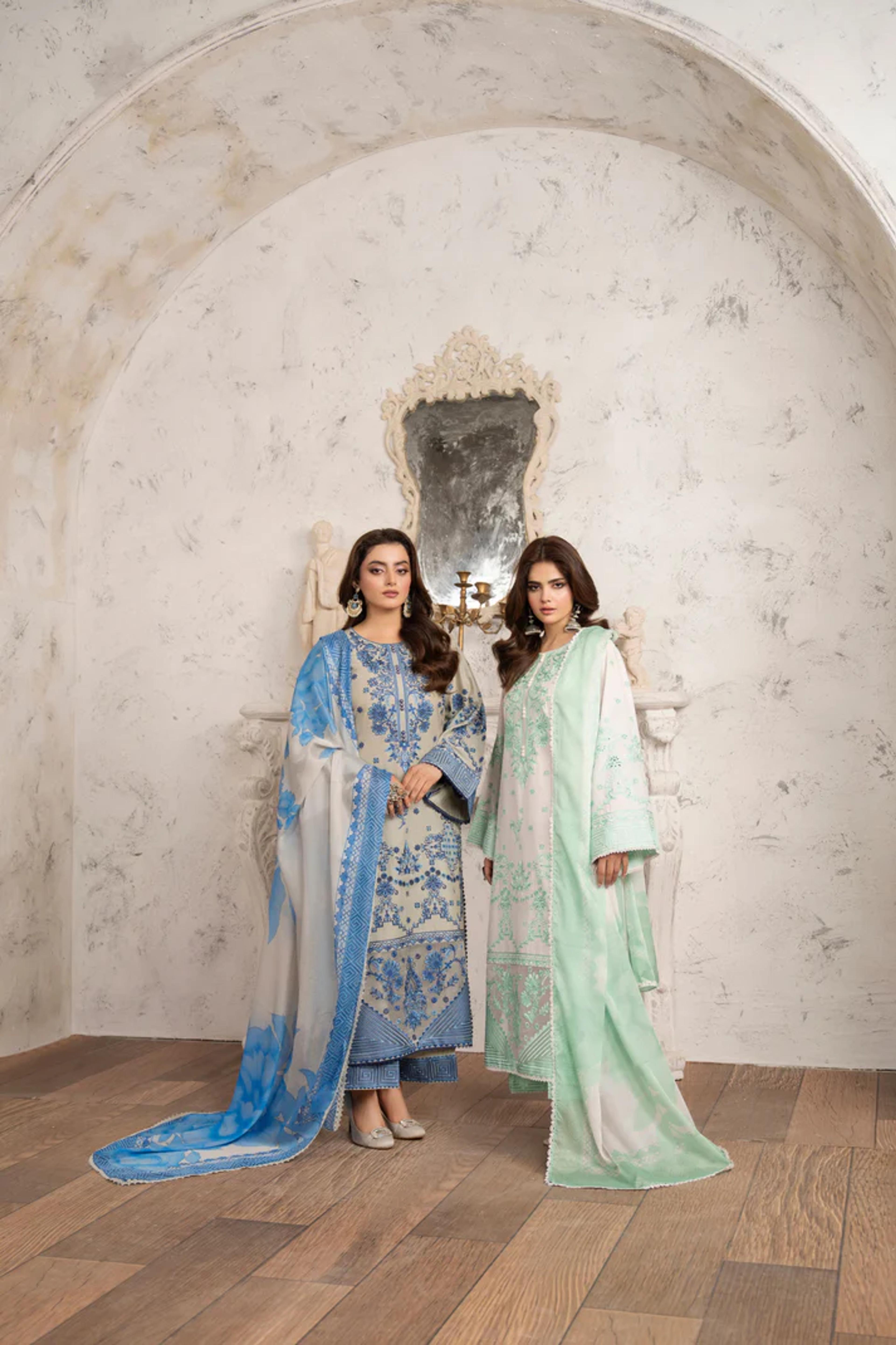 Chikankari & Multi-Thread Embroidered 3-Piece Suit - Thumbnail 1
