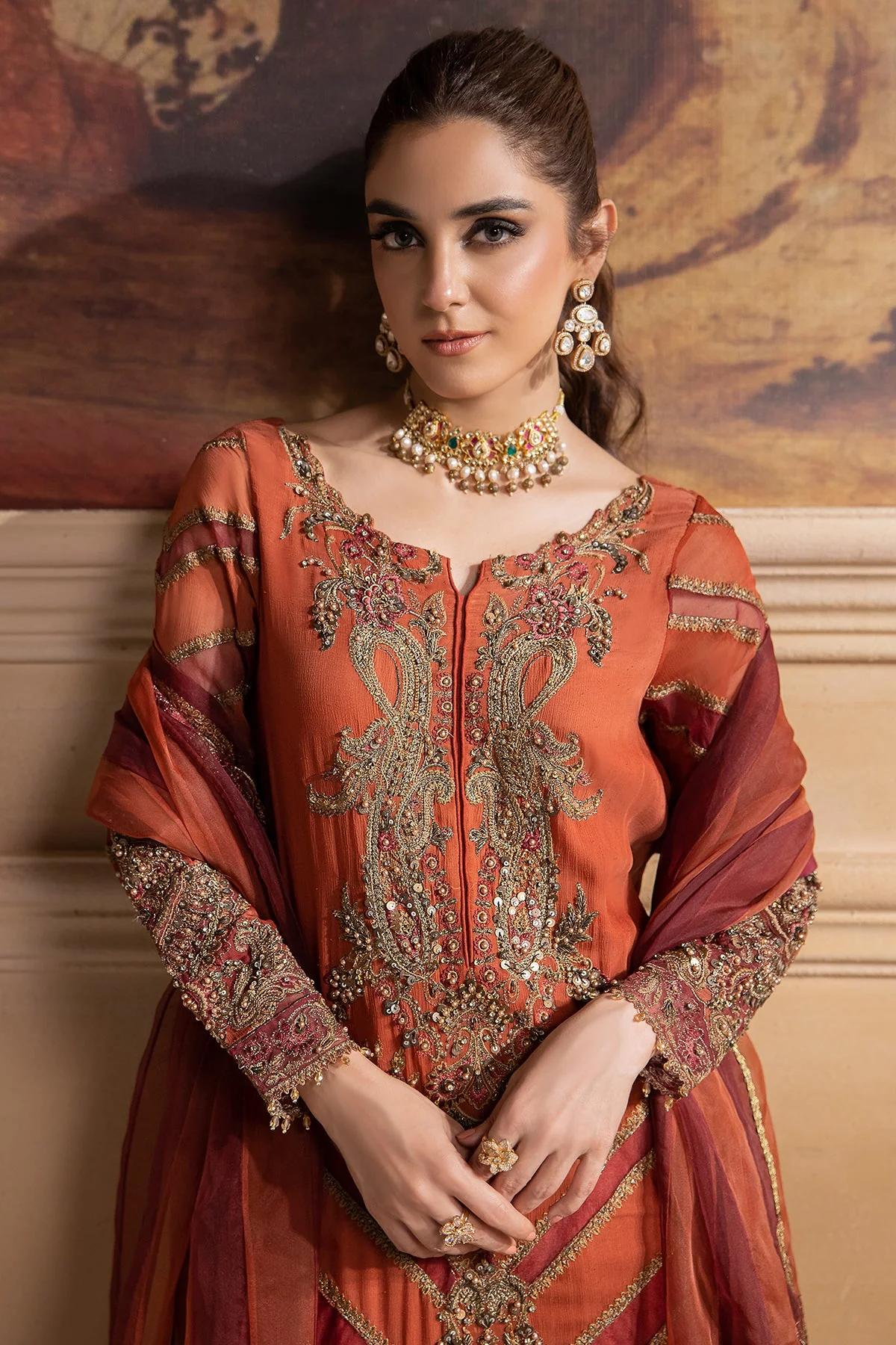 Embroidered Chiffon Suit with Organza Dupatta - Image 4