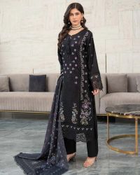Embroidered Suit with Lace Up Neckline - Thumbnail 3