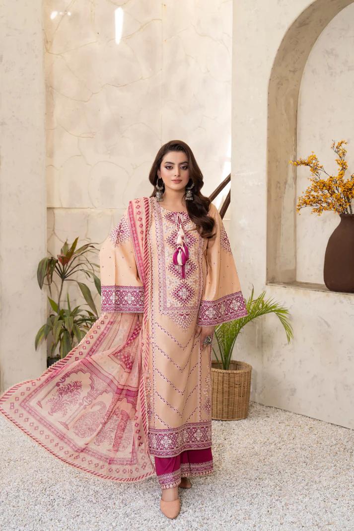 Embroidered Cotton Suit with Applique & Tassels - Image 8