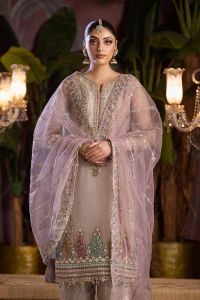 Organza Applique Shirt & Jamawar Shalwar Set - Thumbnail 13