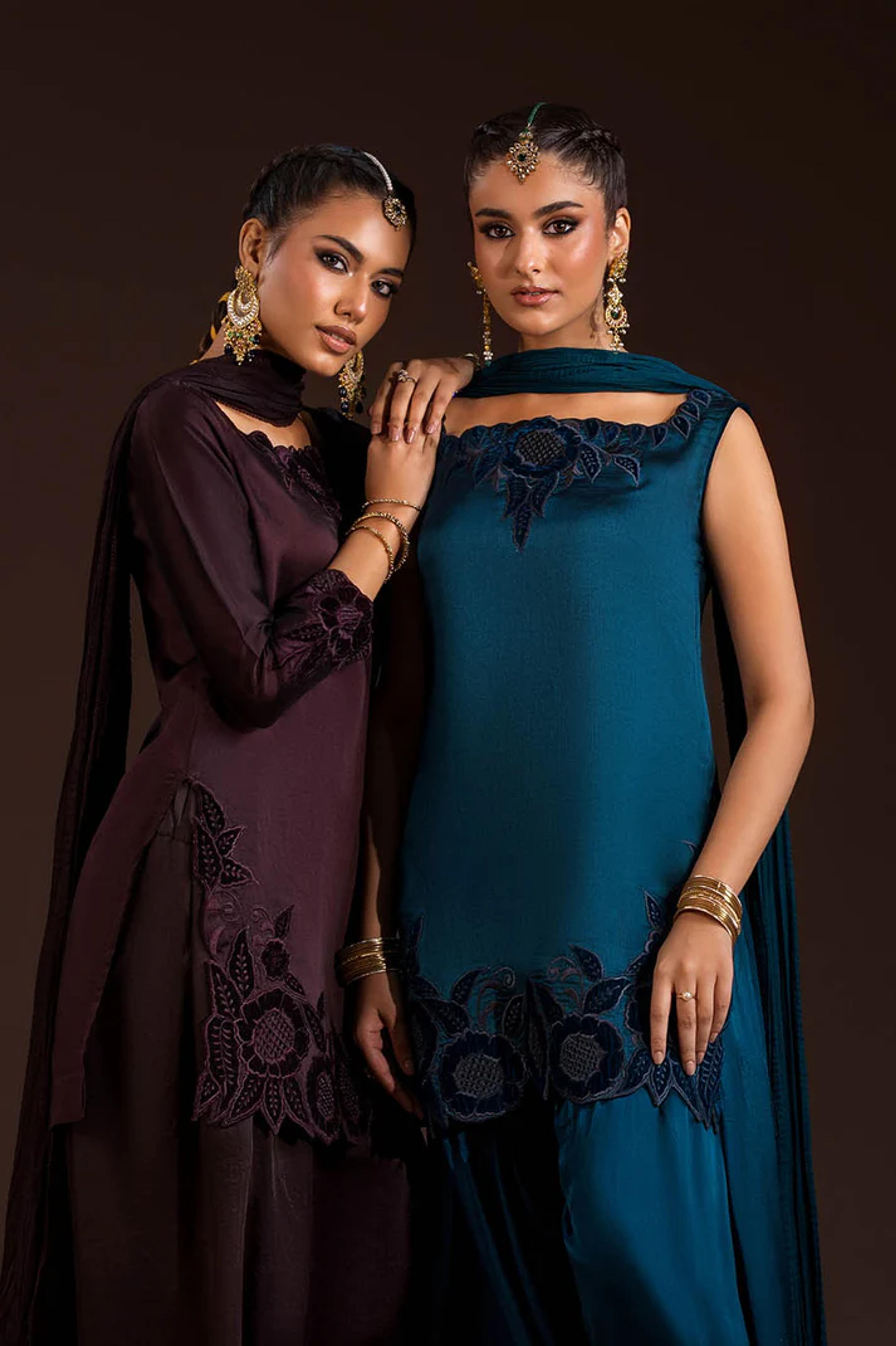 Glass Silk & Charmeuse Silk Shalwar Set - Thumbnail 7