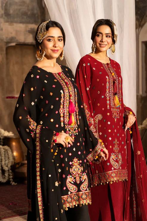 Chiffon Threadwork Suit with Gota Dupatta - Image 1