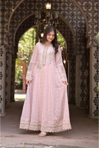 Chiffon Hand-Worked Long Frock - Thumbnail 1