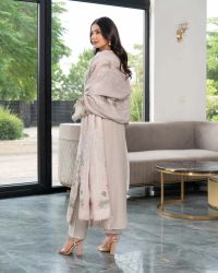 Embroidered Dhanak with Floral Neckline - Thumbnail 2