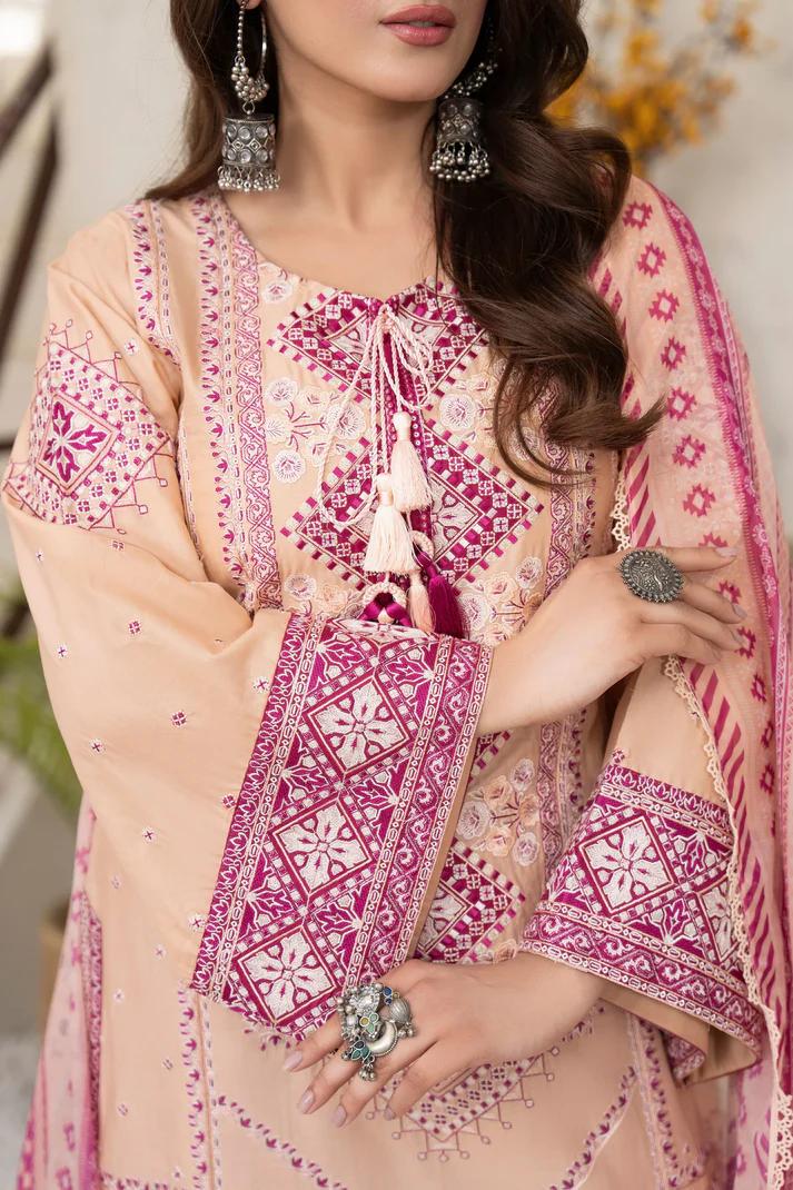 Embroidered Cotton Suit with Applique & Tassels - Image 11
