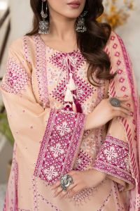 Embroidered Cotton Suit with Applique & Tassels - Thumbnail 11