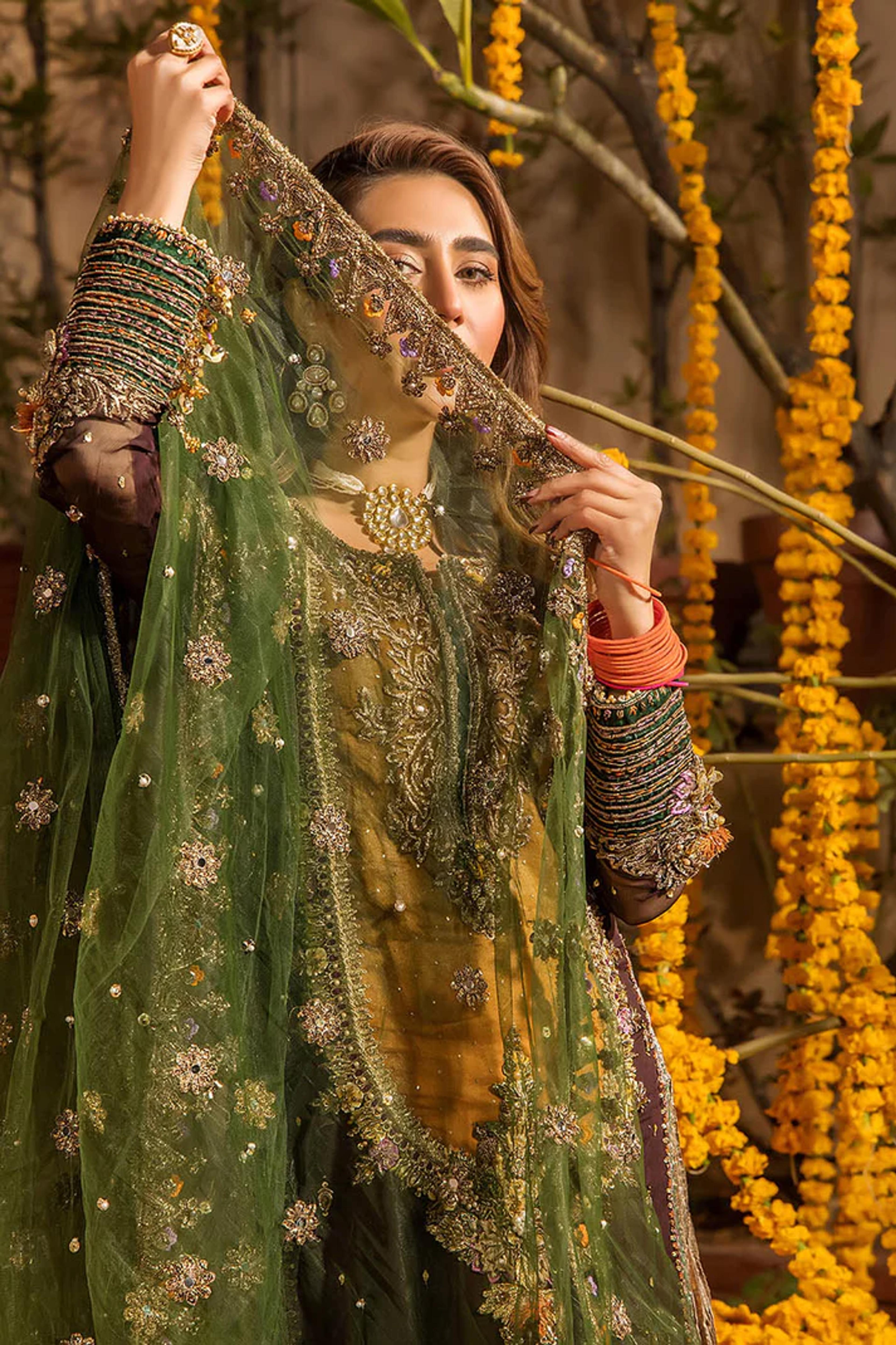 Embroidered Chiffon Suit with Net Dupatta & Sharara - Thumbnail 3