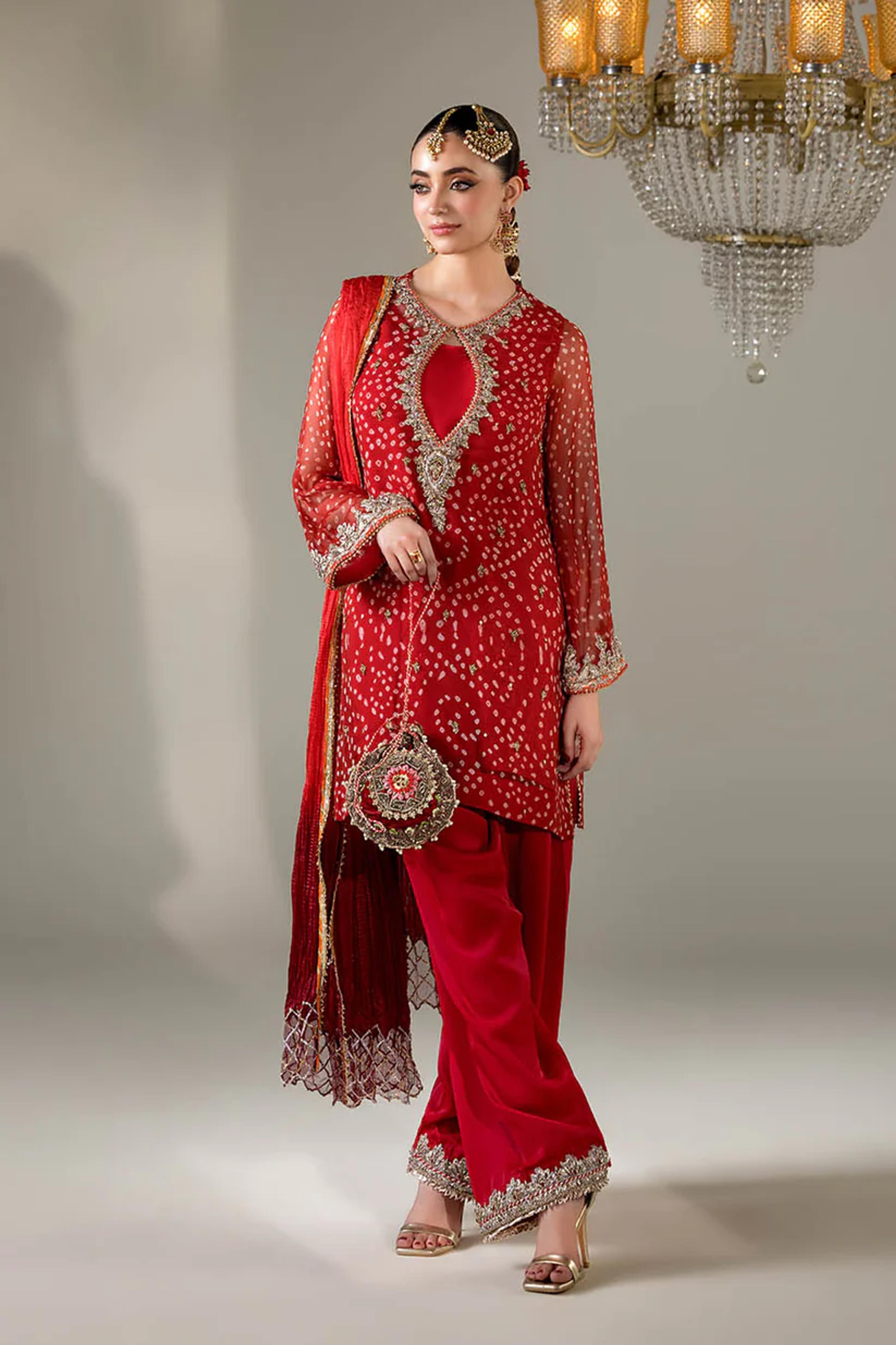 Chiffon & Silk Embroidered Suit - Thumbnail 4