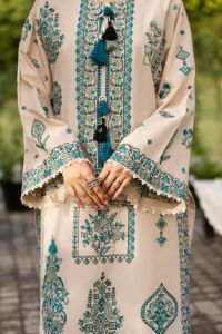 Multi-Thread Embroidered Shirt with Silk Dupatta & Plazo - Thumbnail 3