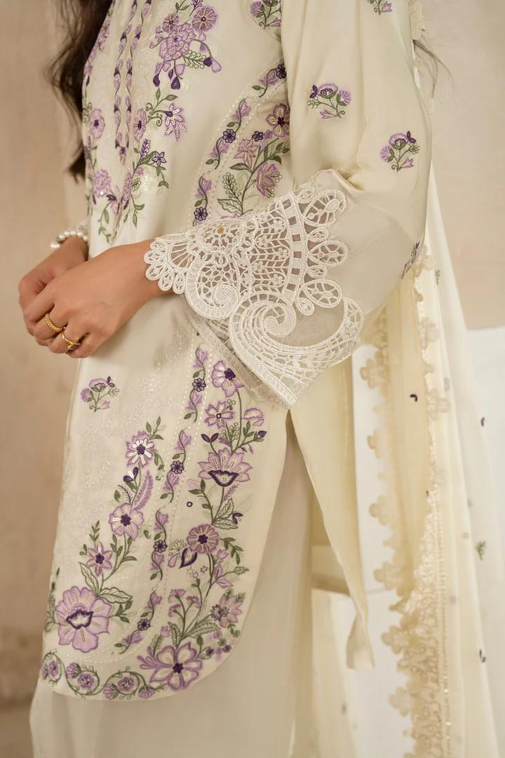 Multi Thread Embroidered Silk Suit - Image 5