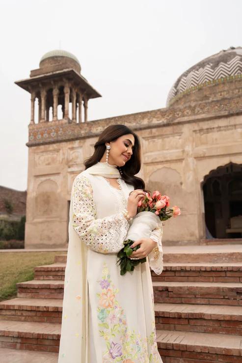 Chikankari Long Shirt with Sequins Dupatta & Capri - Image 7