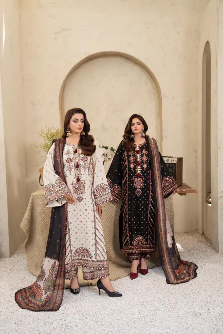 Kashmiri Embroidered Long Shirt with Silk Dupatta - Image 1