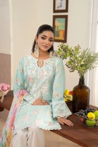 Formal Lawn Ensemble with Embroidered Trim - Thumbnail 2