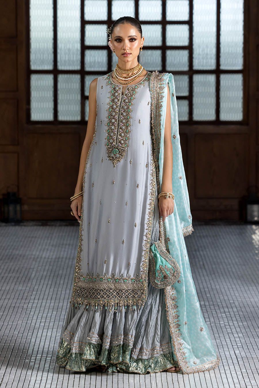 Regal Gloss Silk Ensemble with Crush Sharara - Image 8