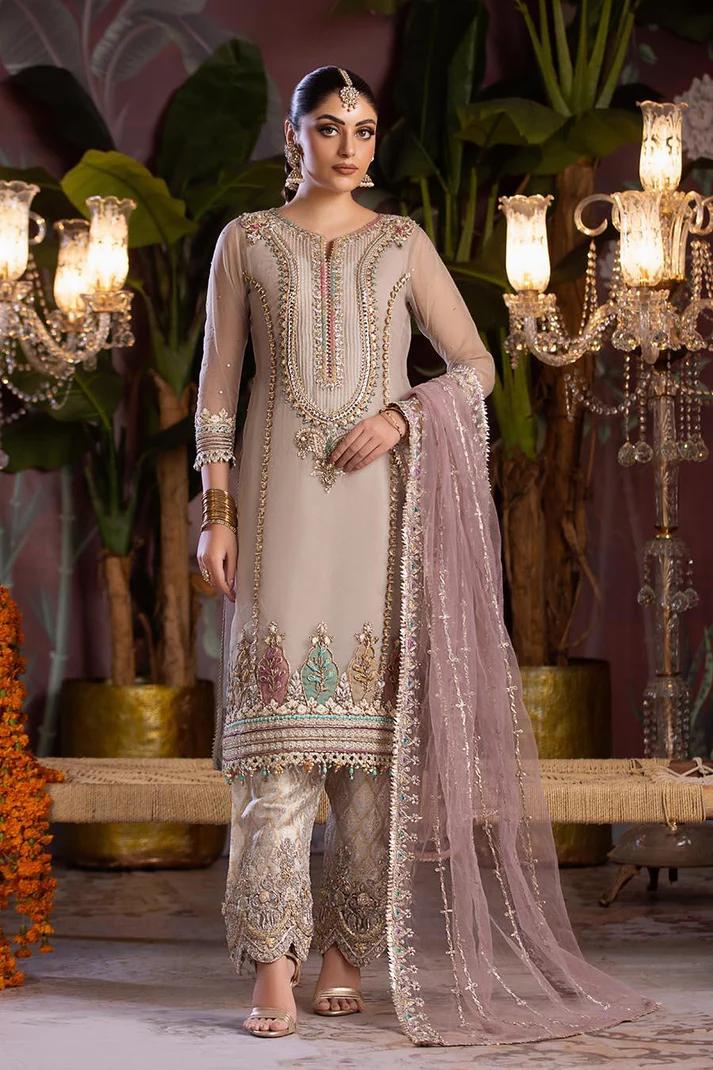 Organza Applique Shirt & Jamawar Shalwar Set - Image 9