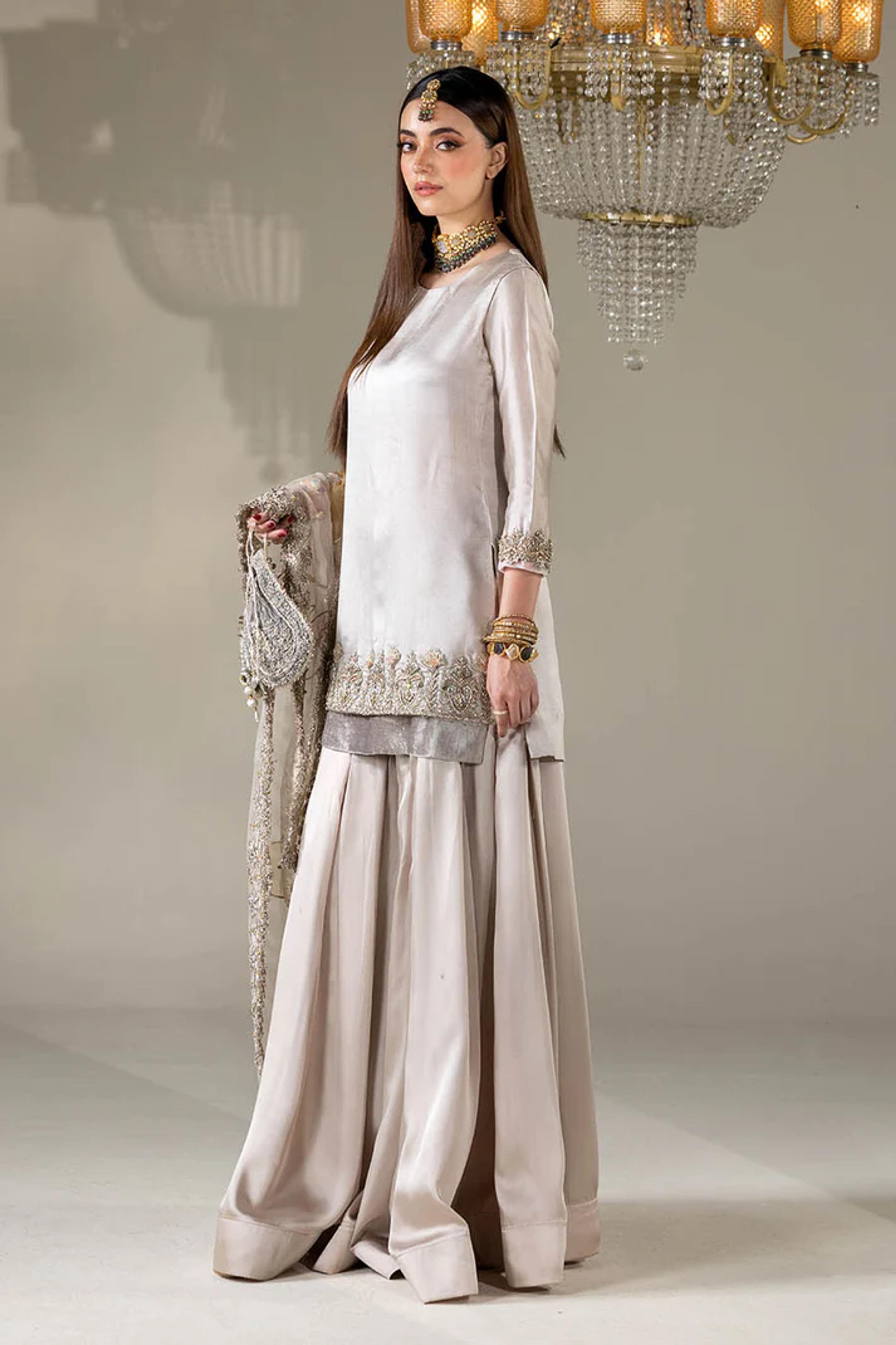 Silk Suit with Embellished Dupatta & Sharara - Thumbnail 3