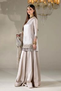 Silk Suit with Embellished Dupatta & Sharara - Thumbnail 3