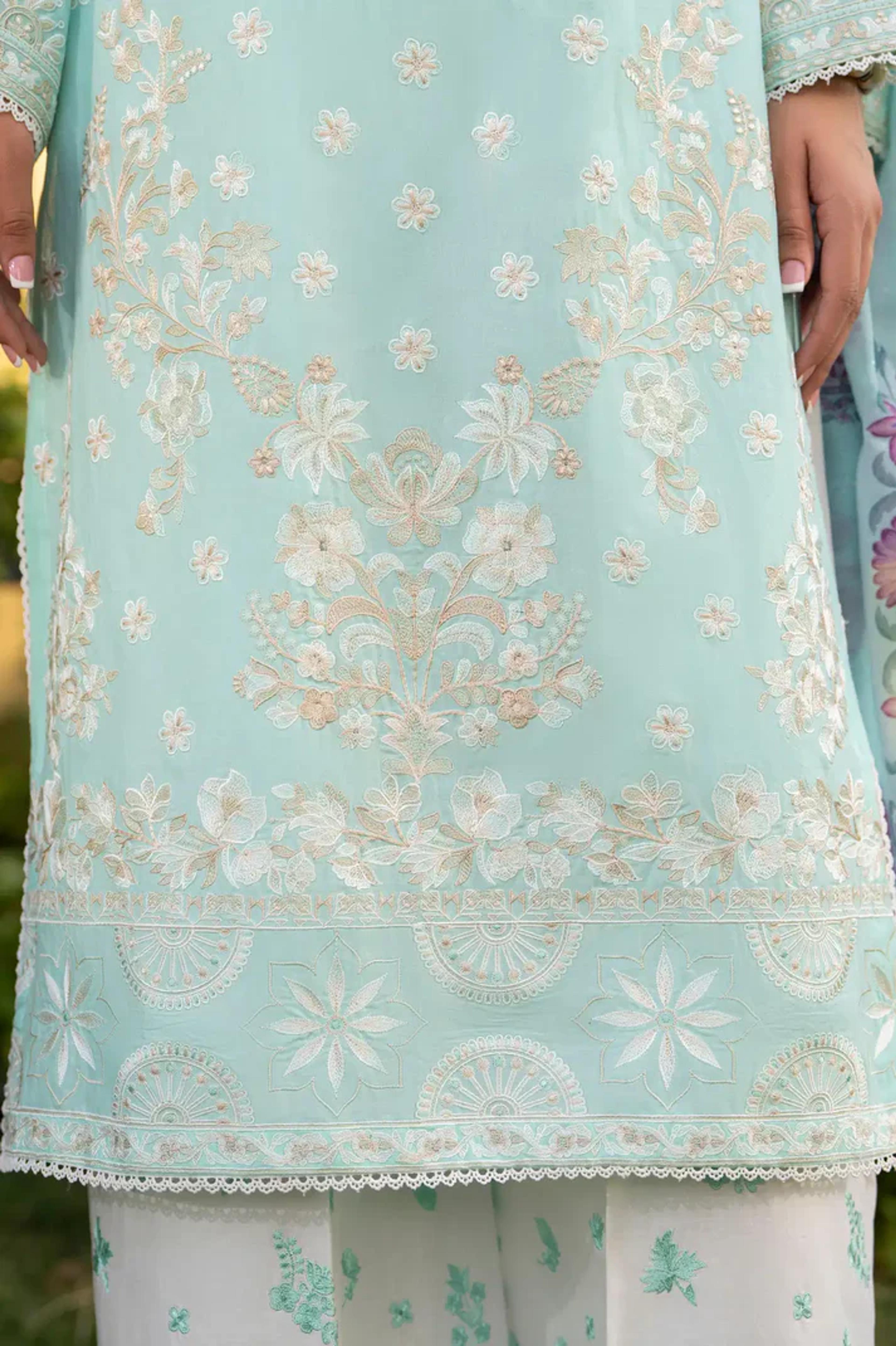 Cotton Embroidered Shirt & Sequins Dupatta  - Thumbnail 13
