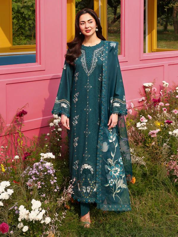 Chikankari Jacquard Suit with Hand-Painted Organza Dupatta - Image 1