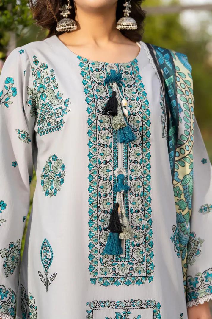 Multi-Thread Embroidered Shirt with Silk Dupatta & Plazo - Image 11