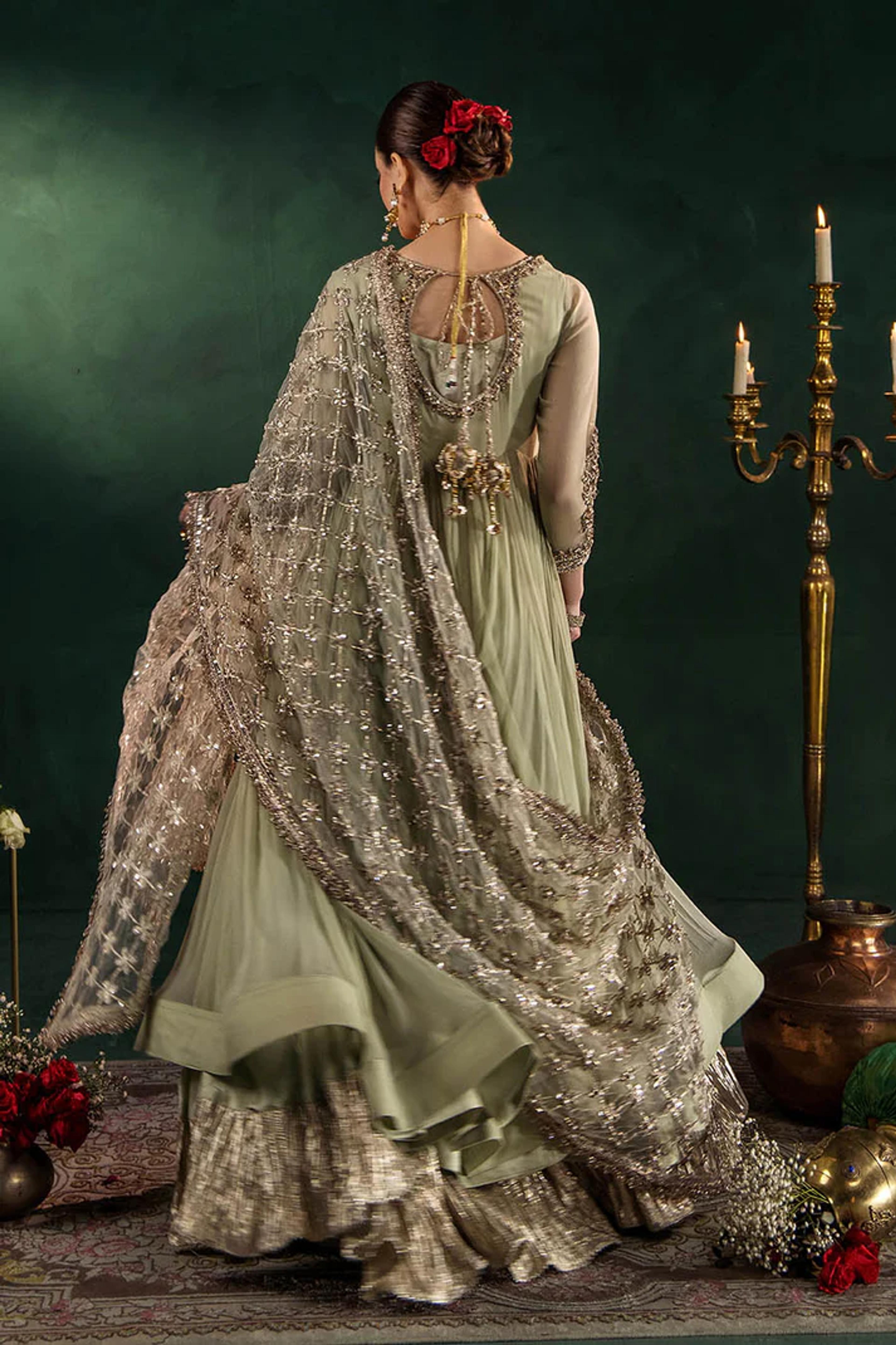 Hand-Embroidered Chiffon Suit with Sharara - Thumbnail 12