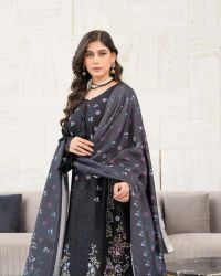 Embroidered Suit with Lace Up Neckline - Thumbnail 4