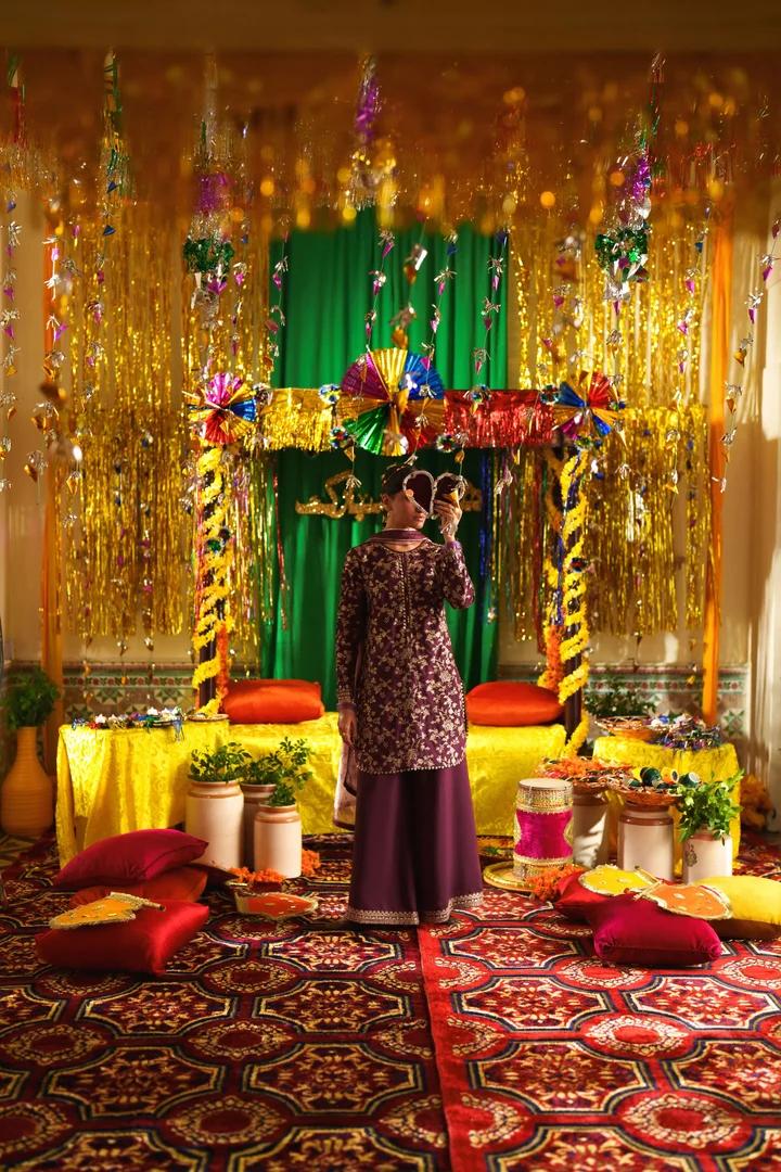 Plum Gold Embroidered Suit