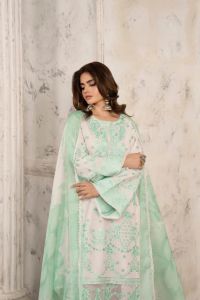 Chikankari & Multi-Thread Embroidered 3-Piece Suit - Thumbnail 5
