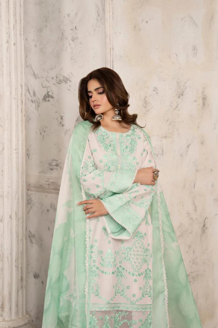 Chikankari & Multi-Thread Embroidered 3-Piece Suit - Image 5