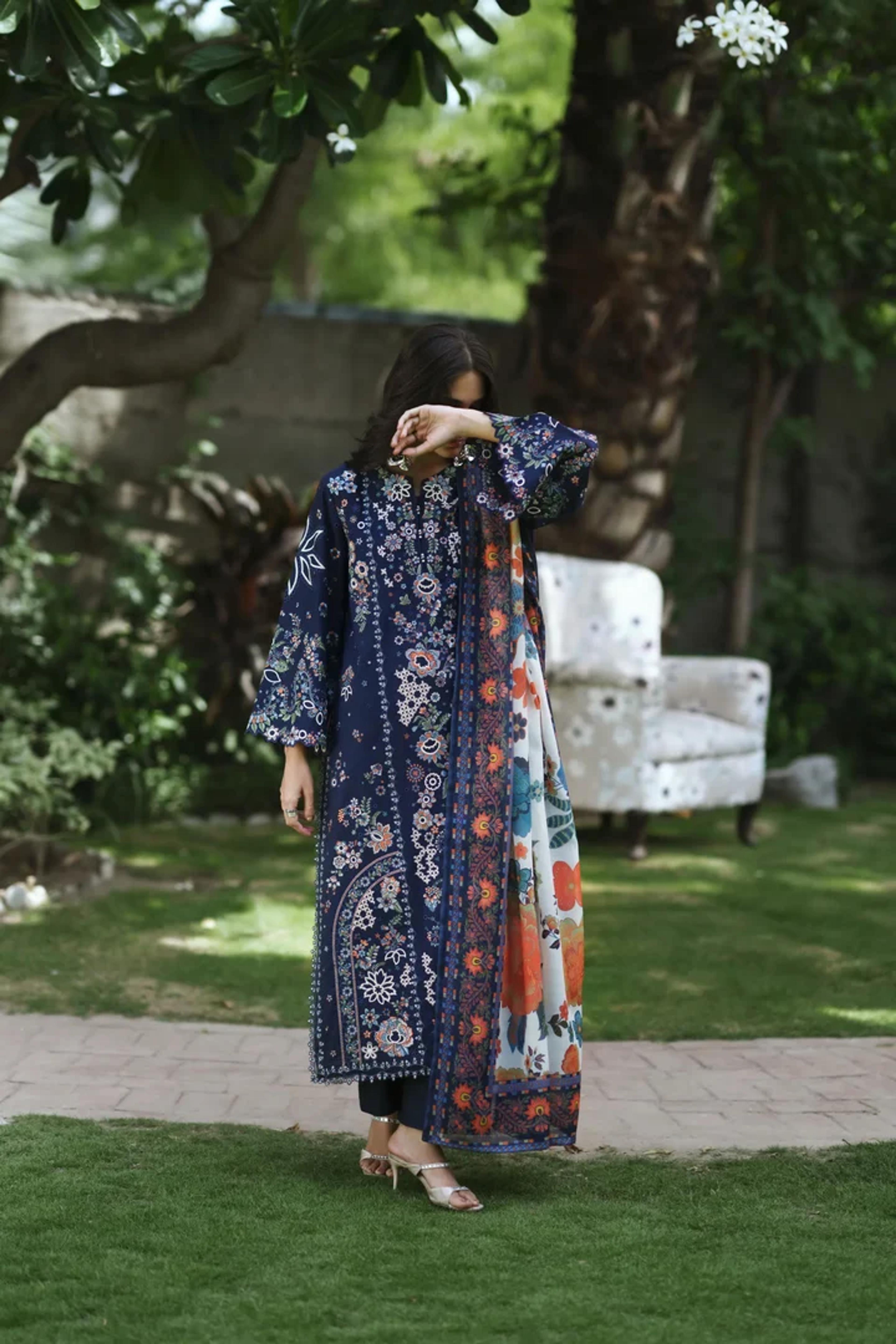 Midnight Bloom Embroidered Lawn Suit