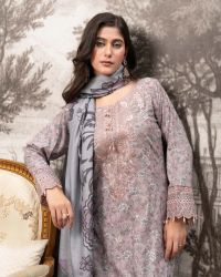 Printed Embroidered Suit with Cutwork - Thumbnail 4