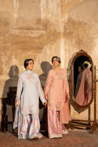 Embroidered Shirt with Printed Silk Sharara - Thumbnail 1