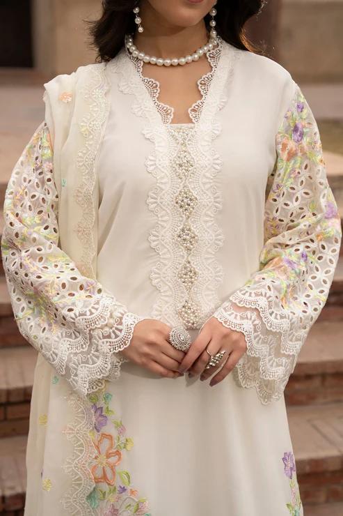 Chikankari Long Shirt with Sequins Dupatta & Capri - Image 9