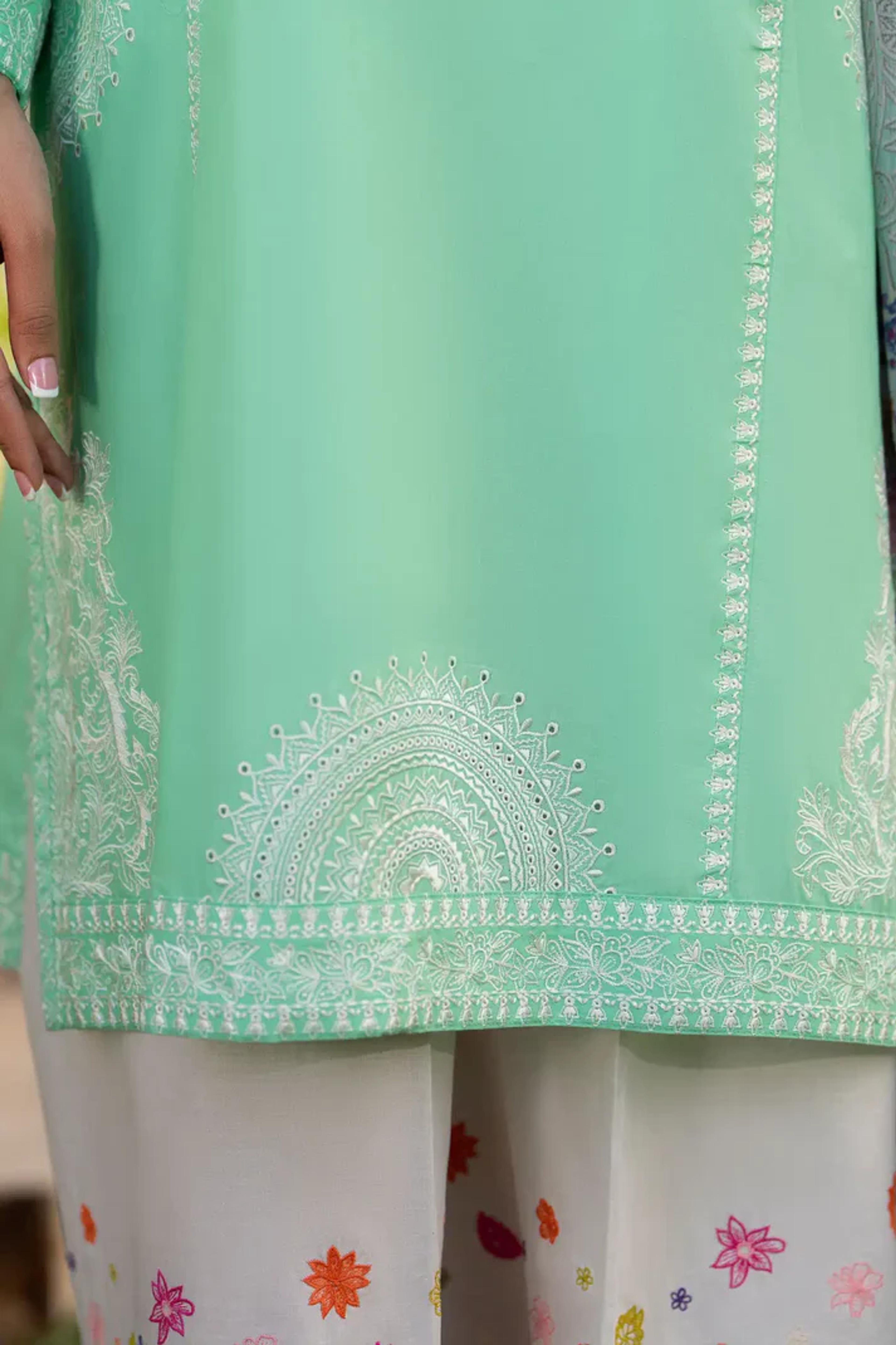Embroidered Shirt & Printed Chiffon Dupatta - Thumbnail 12