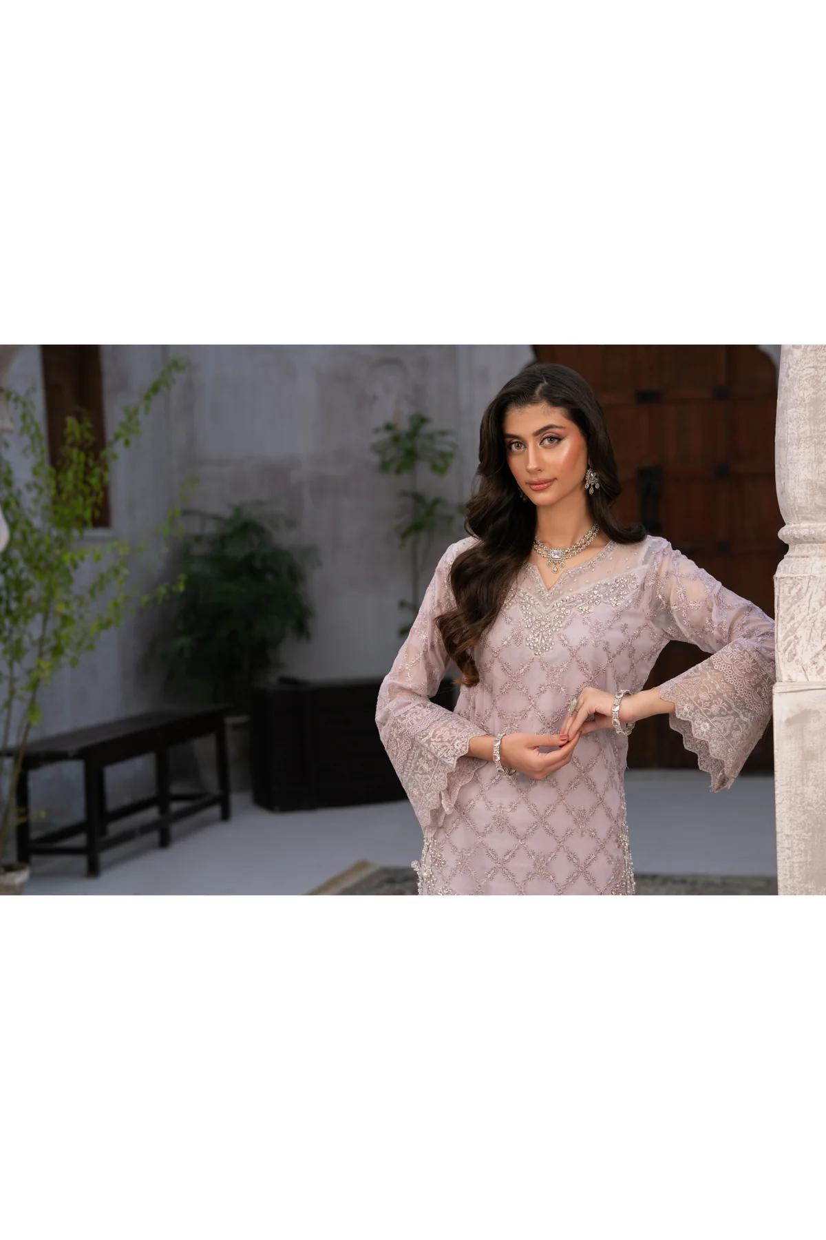 Shirt with Silver Kora Dabka Work & Trousers - Image 8