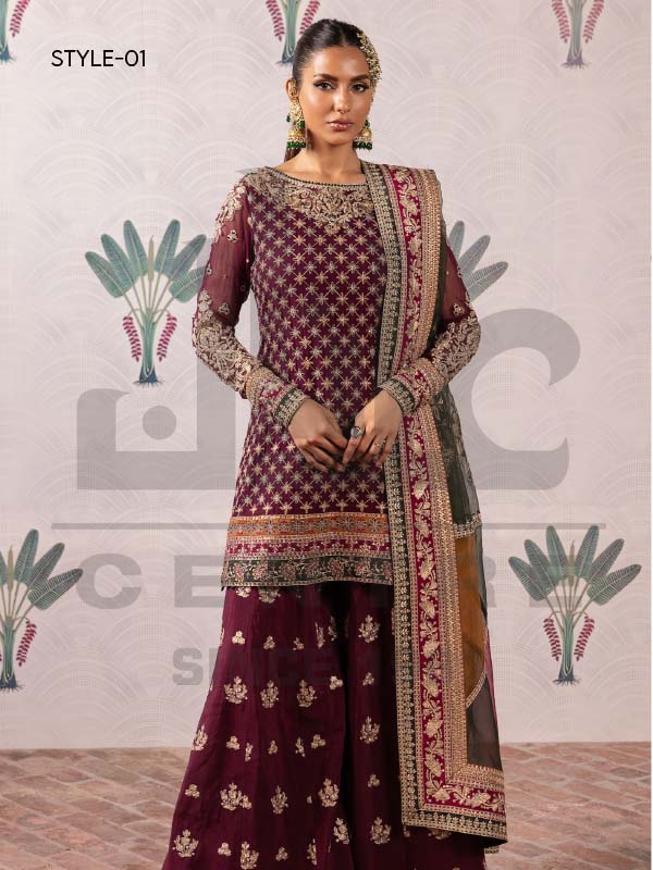 Embroidered Chiffon Suit with Adda Work - Image 1