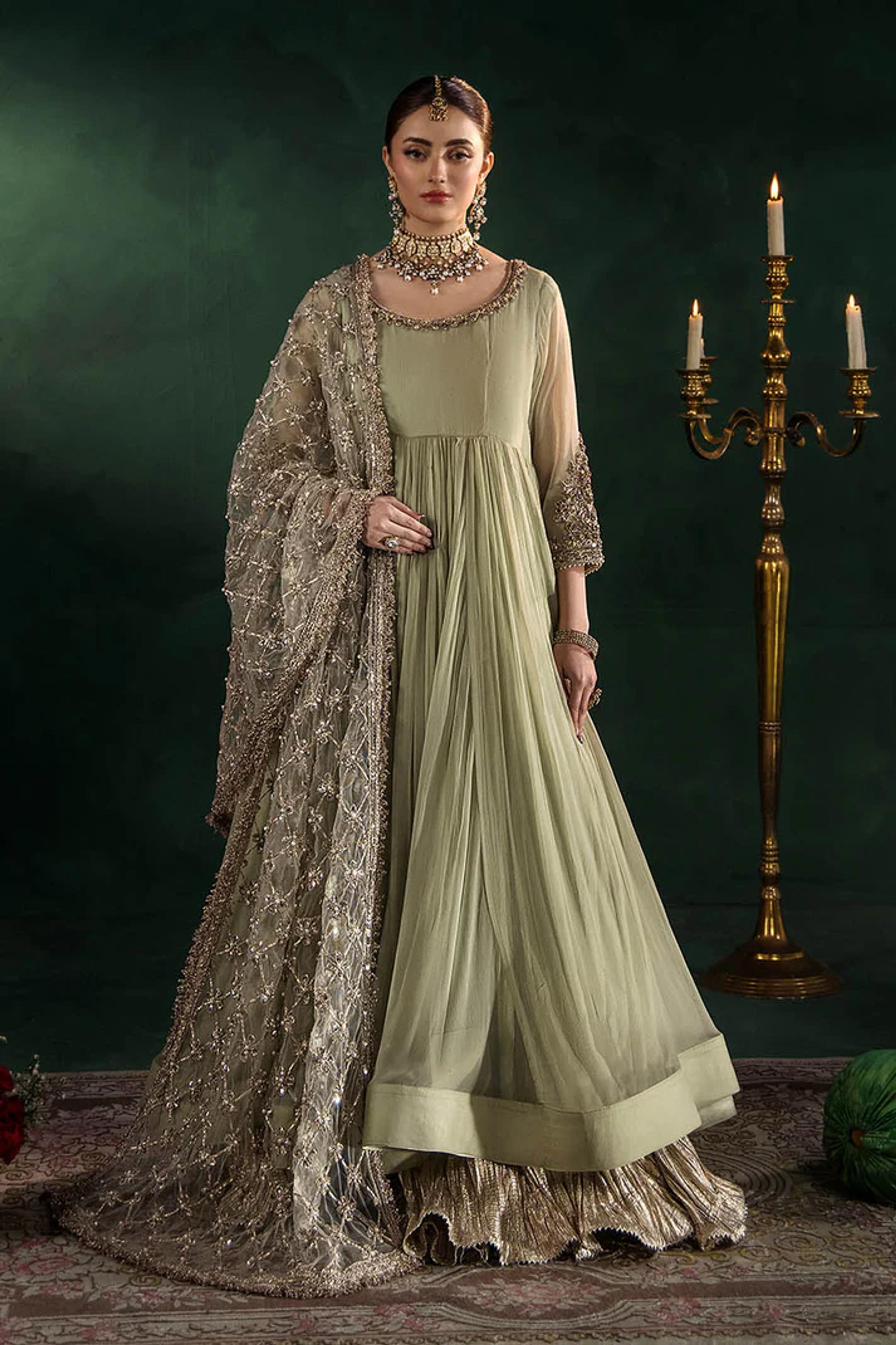 Hand-Embroidered Chiffon Suit with Sharara - Thumbnail 9