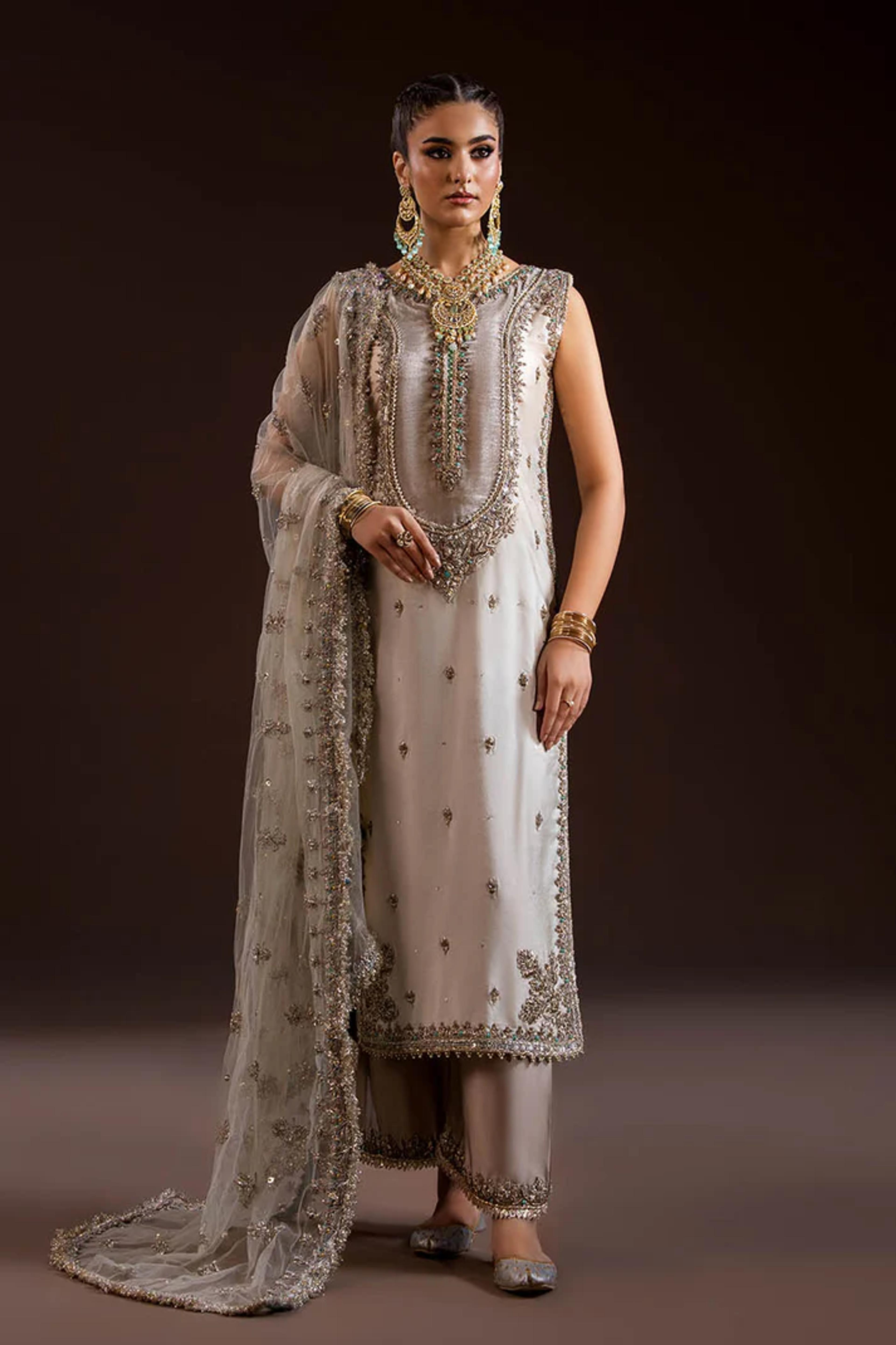 Silk Suit with Net Dupatta&Trousers - Thumbnail 2